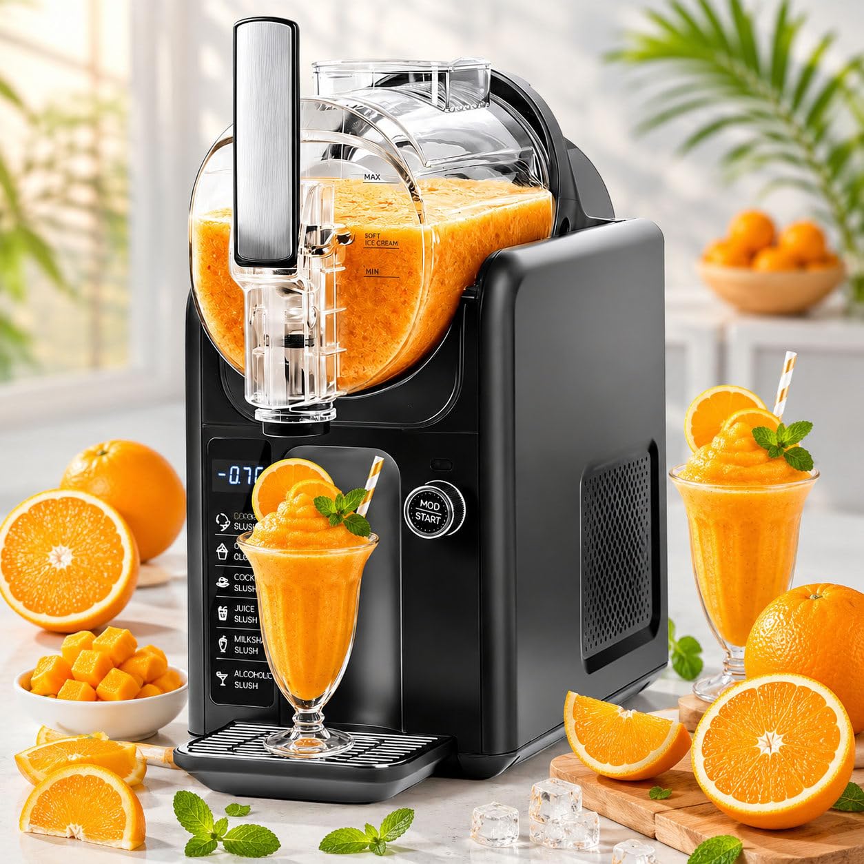 DIUNAOZI Slush Machine for Home with Digital Display 6 Preset Programs, 2L Capacity, Self-Cleaning Ice Drink Maker for Slushies, Cocktails, Frappés, Milkshakes & Juice Black-220v
