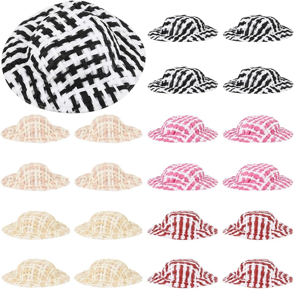 SUNNYCLUE 40Pcs Mini Woven Hat Miniature Straw Hats Bulk 2Inch Dark Goldenrod Knitting Cowboy Sombrero Decor Tiny Caps for DIY Craft Christmas Costume Party Ornament Jewelry Accessories Adults
