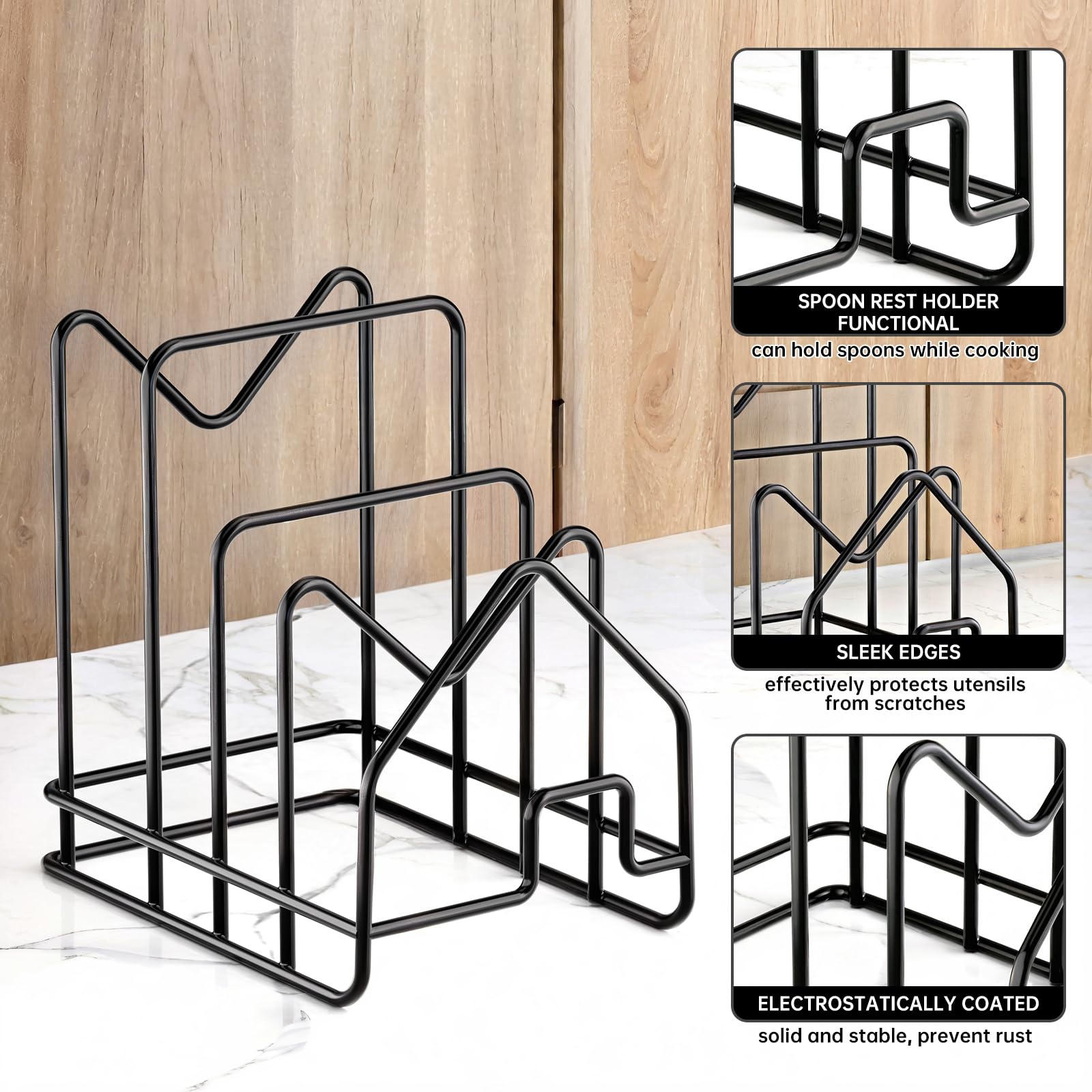 Organizzatore Cucina PAVSTINE - Porta Taglieri E Coperchi Con Vassoio Gocciolatore, 4 Scomparti, Nero - Foto 6