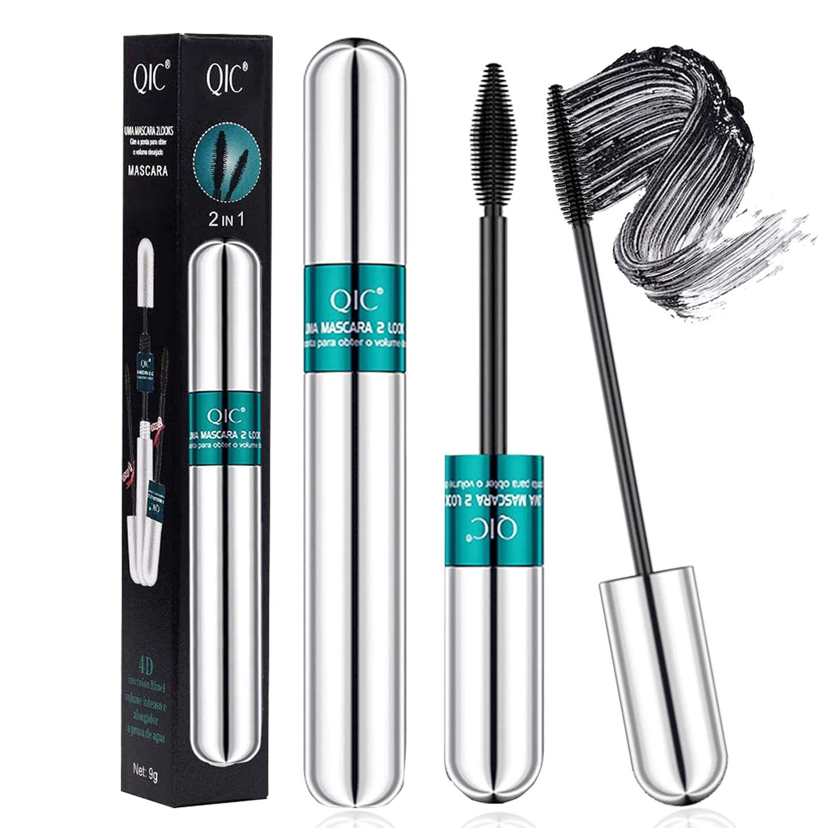 4D Silk Fiber Lash Mascara,2 in 1 Thrive Mascara For Natural Lengthening And Thickening Effect,no clumping Superstrong Waterproof Mascara for Long-Lasting,Beauty Charming Eye Make up. Black