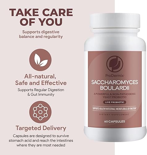 Miniatura 5 de Probiótico de levadura Saccharomyces Boulardi, solo una cápsula por día apoya la microflora intestinal saludable y la función gastrointestinal, 60