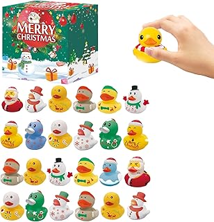 Rubber Duck Advent Calendar 2023, 24 Days Christmas Countdown Calendar, Kids Advent Calendar 2023 with 24 Rubber Ducks, Cute Advent Calendar Duck Bath Toy Set, Christmas Party Favor Gifts (A)