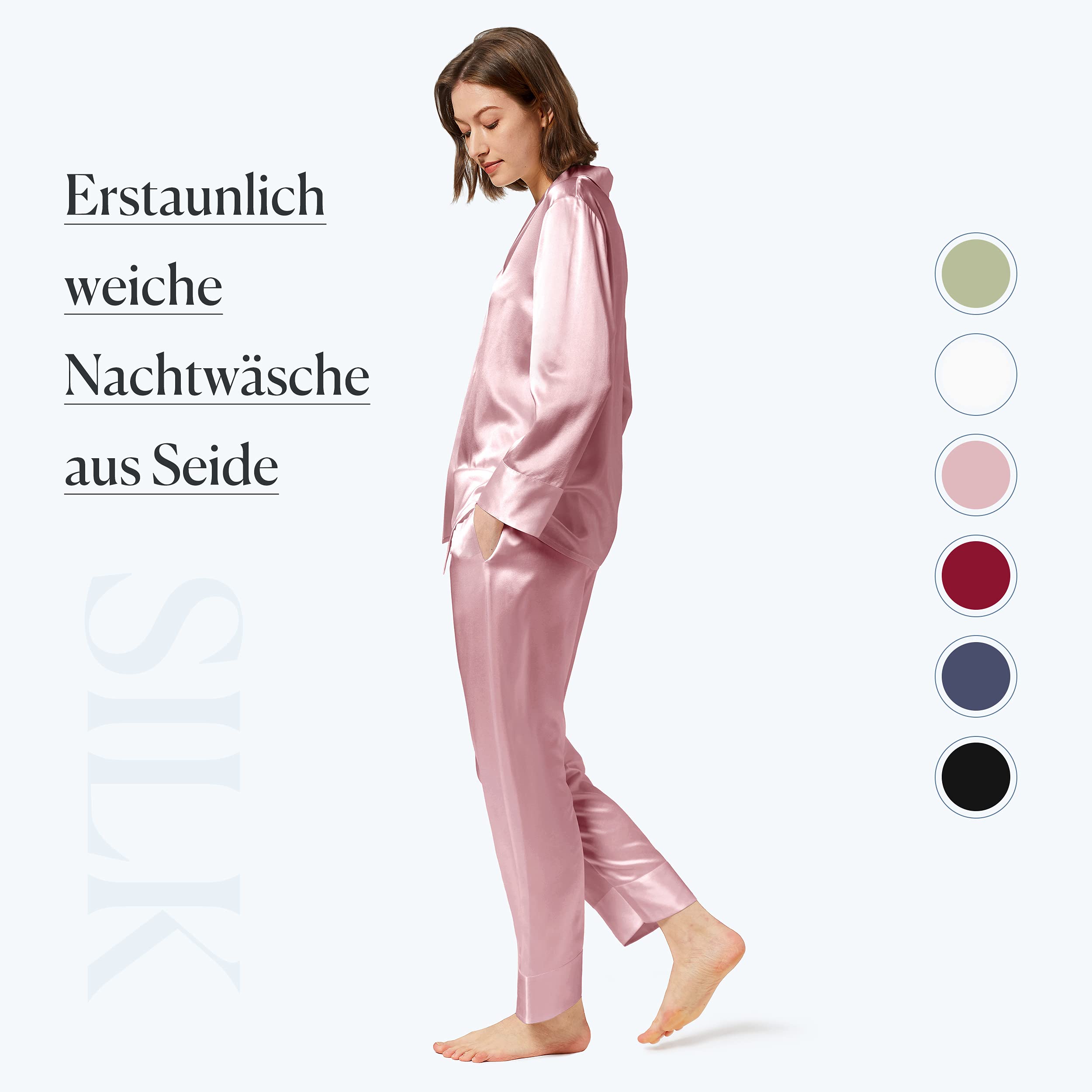 Mommesilk Seide Pyjama Damen Maulbeerseide Schlafanzug 2pc Set Nachtwäsche Homewear Damenpyjama Mädchen Reise aus Echte 19 Momme Seiden