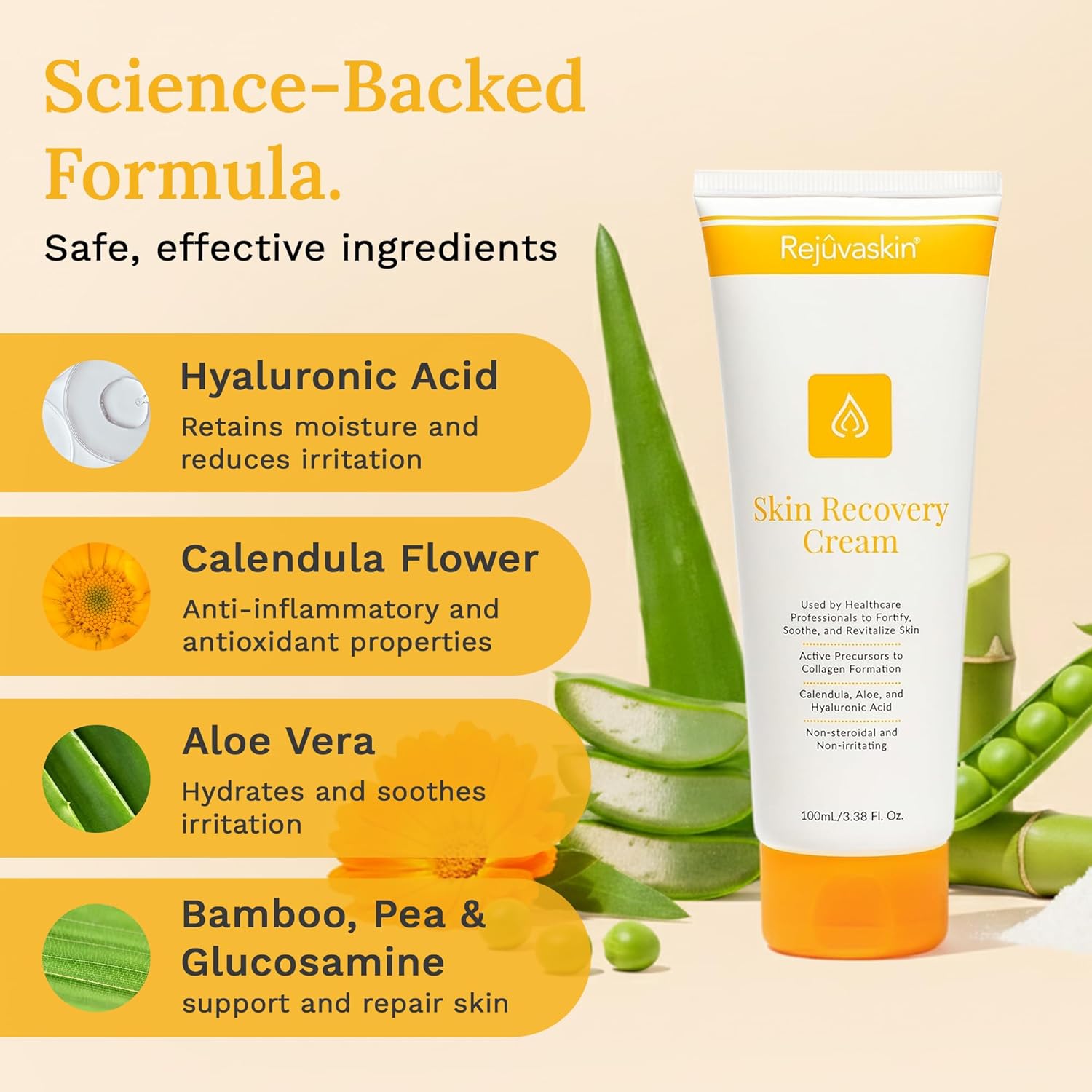 Rejuvaskin Skin Recovery Cream with Aloe Vera, Eczema Relief Cream for Dry, Itchy & Sensitive Skin, Hydrating & Cooling Moisturizer, Radiation Relief Cream, 100 ml