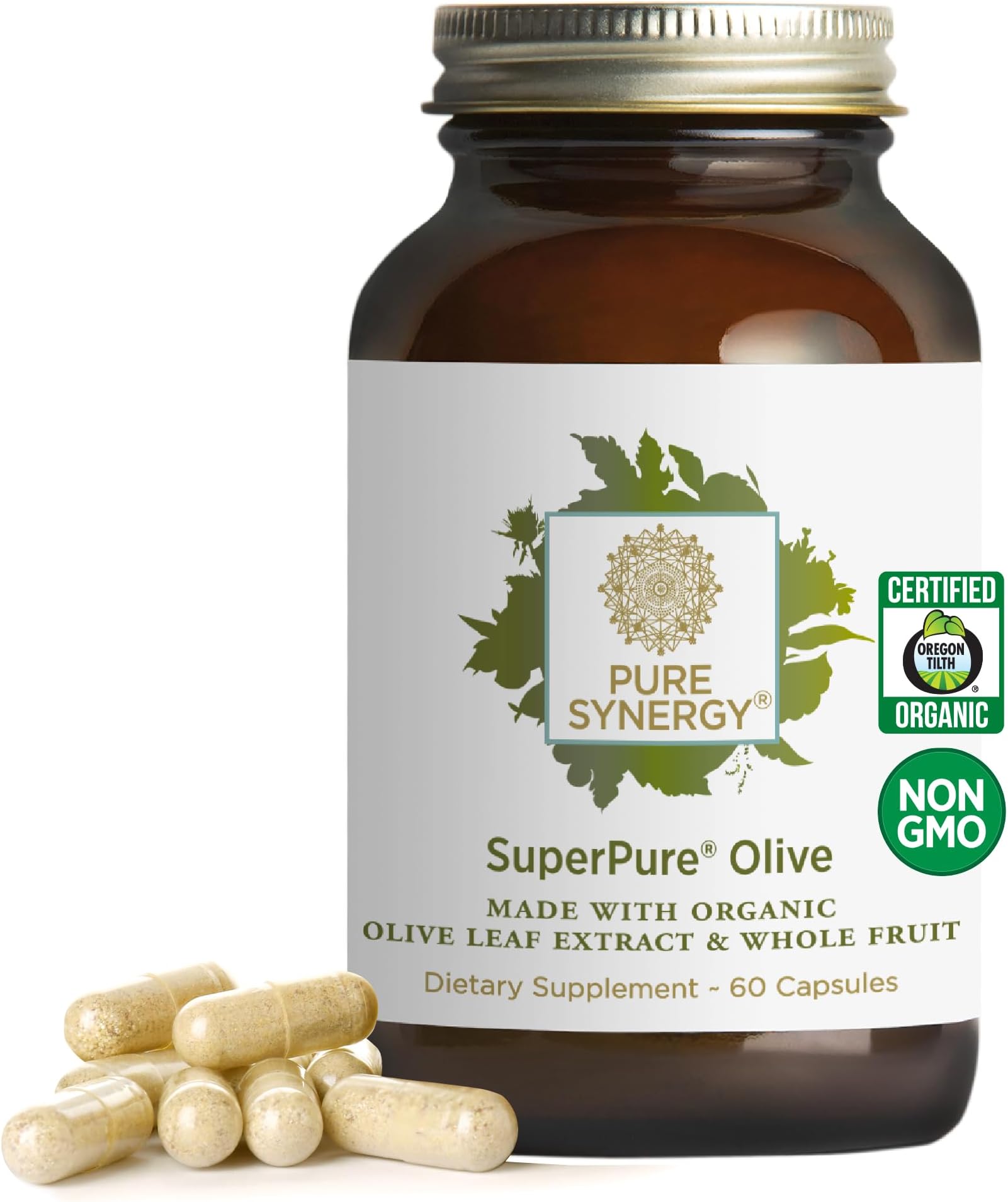 PURE SYNERGY SuperPure Olive Extract (60 Capsules) | Organic Olive Leaf & Fruit Supplement with Polyphenols, For Heart, Brain, & Immune Health