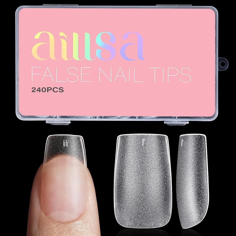 AILLSA Short Square Nail Tips 15 Sizes 240pcs Full Cover Gel Tips | Double Matte No Need Base Coat Fake Soft Nail Tips for Press On Nail Extension