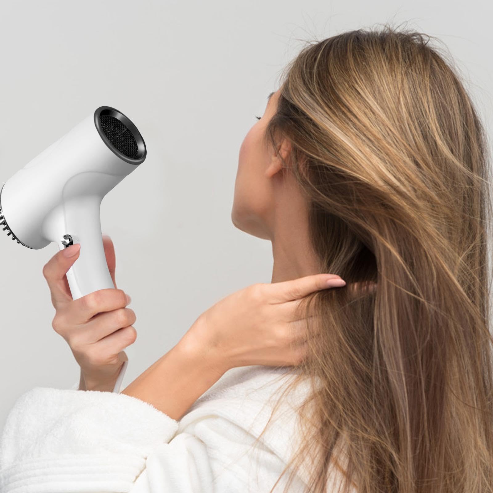 Milageto Asciugacapelli da viaggio senza fili, piccolo, asciugacapelli per la cura dei capelli, leggero, potente per la cura dei capelli ad asciugatura rapida, bianco