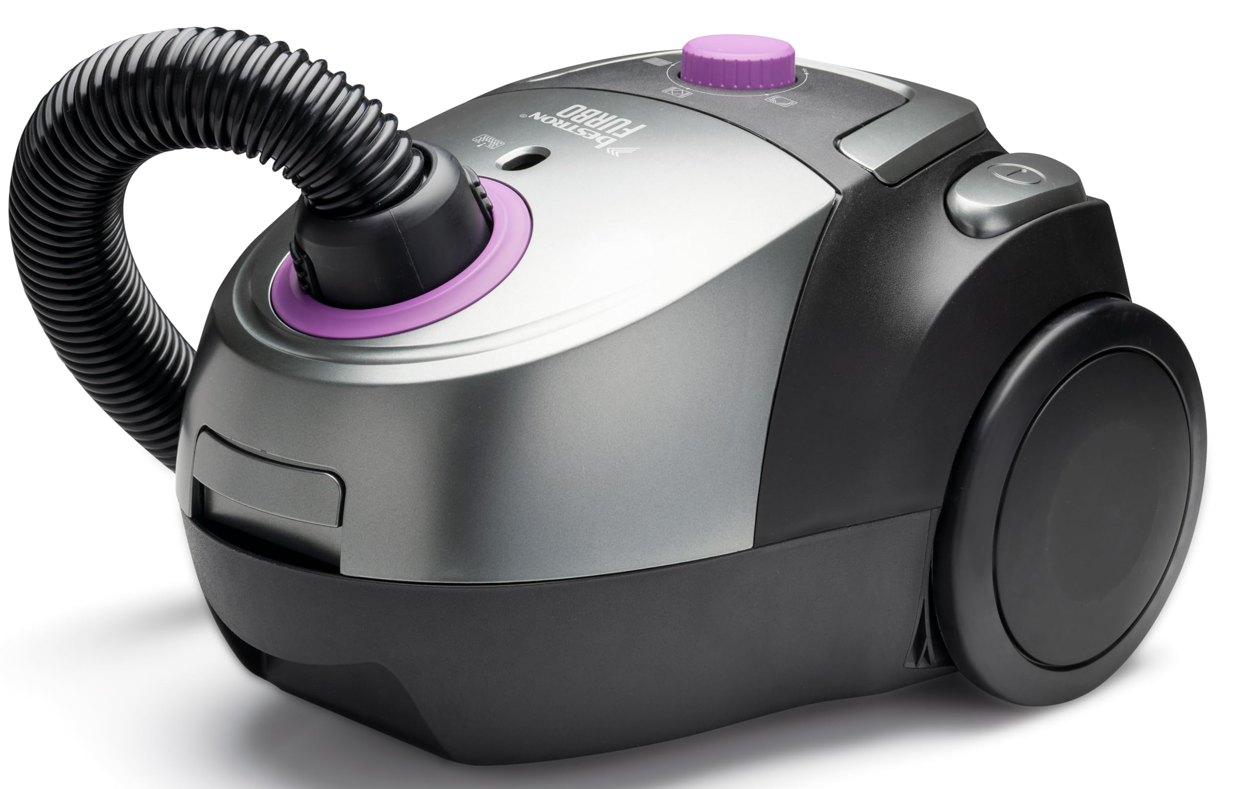 Bestron Aspirateur avec Sac, aspirateur de Sol avec 3 Sacs à poussière, Manche télescopique de 94cm et suceur de Sol commutable, Rayon d'action de 7.5m, Filtre HEPA12 et microfiltre Lavable, Violet