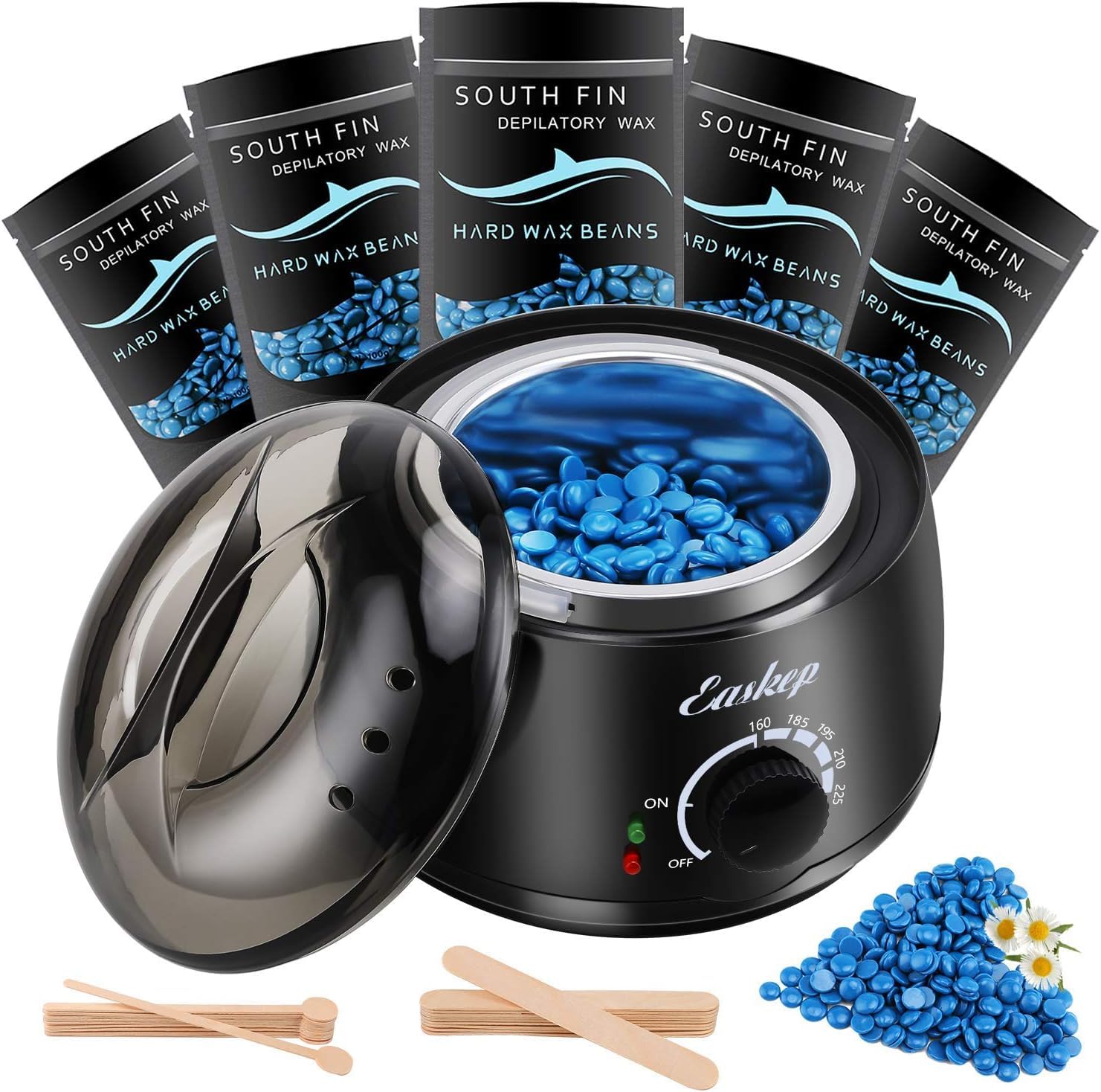 Easkep Waxing Kit, Wax kit for Hair Removal, 6 Adjustable Temperature Wax Machine Professional with 5 Hard Wax Beads and 20 Wooden Applicator Sticks for Legs Face Underarm Bikini Brazilian