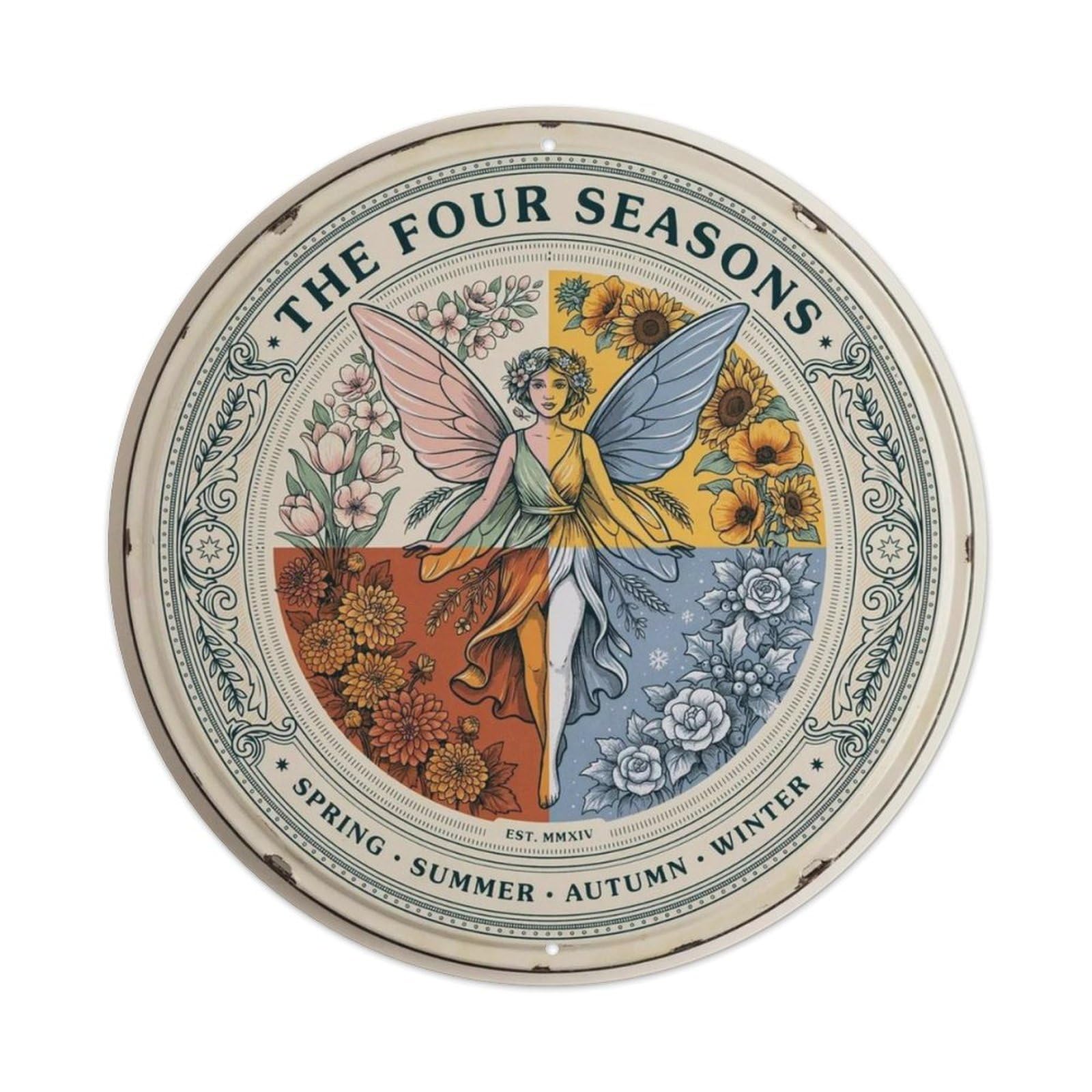 Four Seasons Garden Fairy Metal Tin Sign Plaque