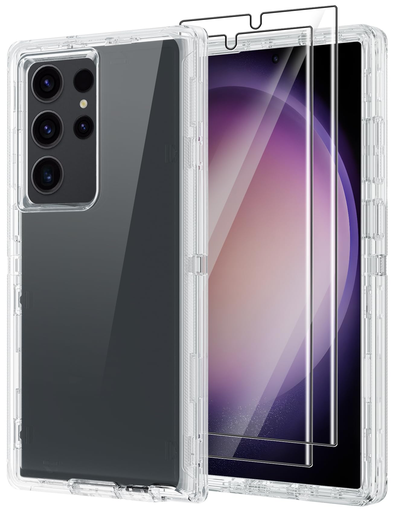 Annymall for Samsung Galaxy S23 Ultra Clear Case with 2 Screen Protector,Heavy Duty Shockproof Drop Protection Phone Cover Rugged Durable Full Body