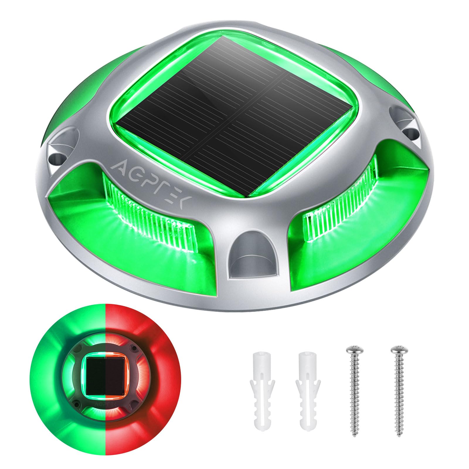 AGPTEK Solar Driveway Lights Outdoor 1 Pack, 2 Color Modes LED Deck Dock Marine Waterproof Security Marker Lights for Step Sidewalk Stair Garden Pathway Walkway Yard(Green/Red) — image 1