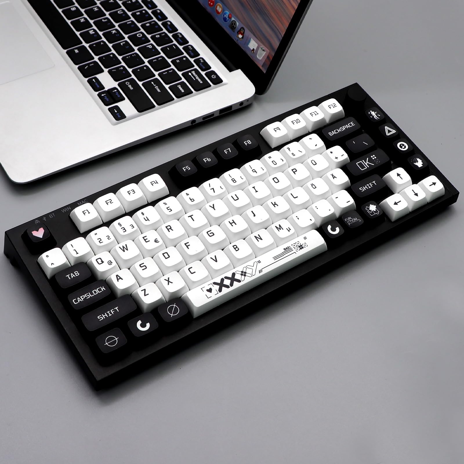 JSJT Teclas alemanas XDA perfil negro y blanco tapa 129 teclas Tema Tema Keycap PBT teclas teclas para ANSI/ISO Layout Cherry MX Switch Teclado mecánico
