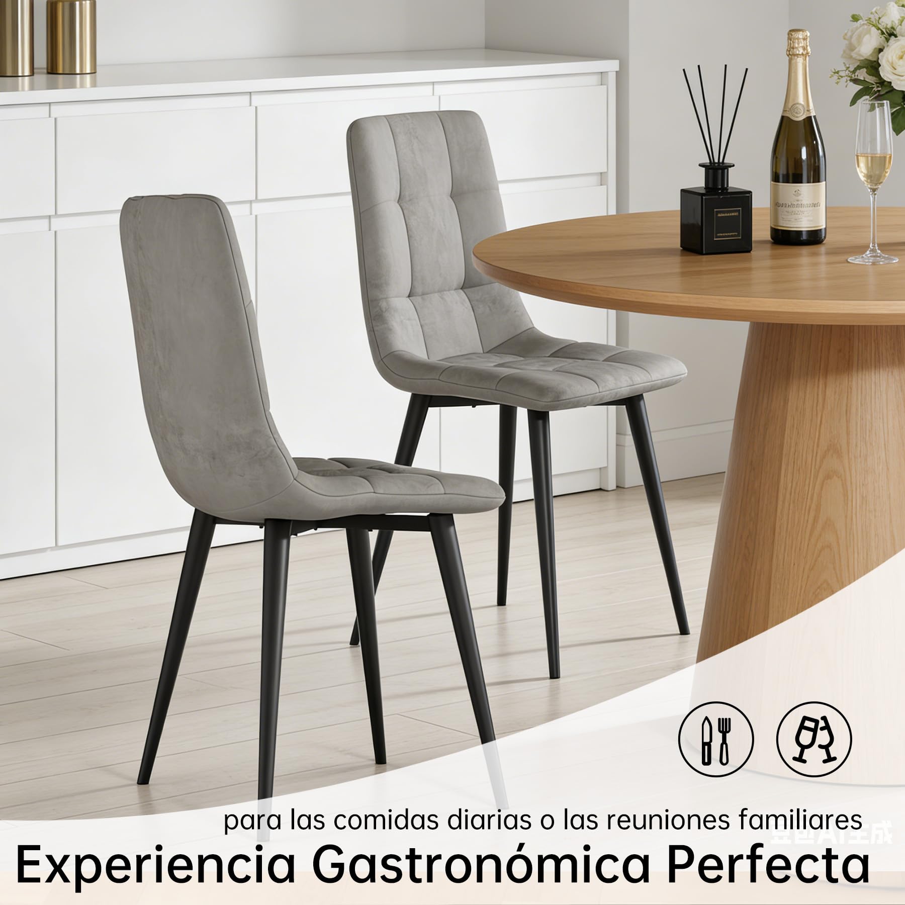 Juego de 4 Sillas Comedor Terciopelo, Estilo Nórdico Moderno, Tapizadas y Acogedoras, (Gris, 4 Pièces)