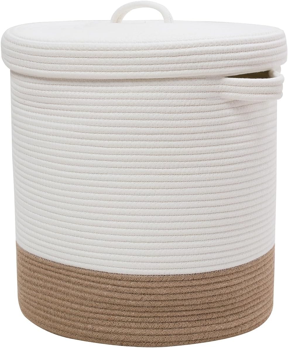 GLEAM Extra Large Storage Basket with Lid, Cotton Rope Storage Baskets, Laundry Hamper, Cloth Bin, for Clothes Towels Blankets Pillows Storage in Living Room, (W12 x H14 Inch, White Camel) (B0D739LQPC) Amazon Price History, Amazon Price Tracker