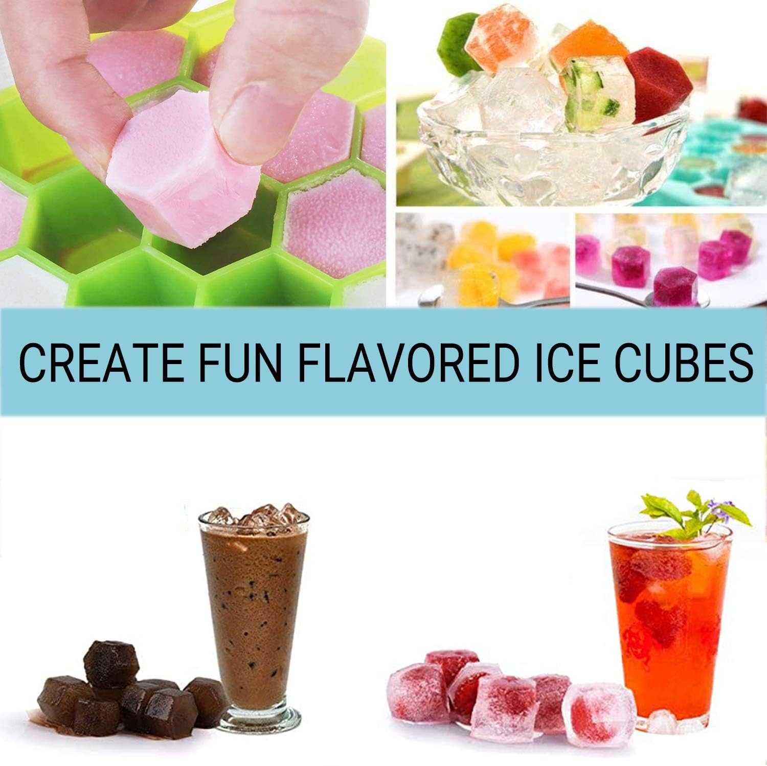 Upgrade Ice Cube Trays, 2 Pack Silicone Flexible Ice Cube Trays with Lid, 34 Big Cubes Ice Trays for Chilled Drinks, Whiskey & Cocktails, Stackable Flexible Safe Ice Cube Trays (Green)