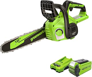 Greenworks 40V 12-Inch Cordless Chainsaw with 2.0Ah Battery & Charger - Lightweight for Pruning, Storm Cleanup & Camping