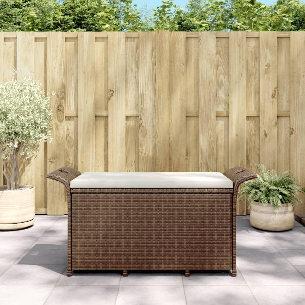 Patio Storage Bench with Cushion, Outdoor Wicker Deck Box with Cushion, PE Rattan Deck Storage Box, Brown 45.7"x18.1"x22.4" Poly Rattan,-395