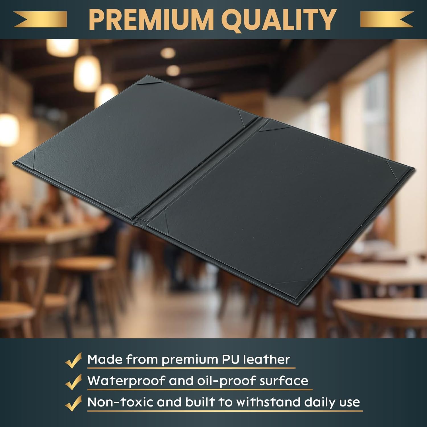 2 View 10 Pack Menu Holder Menu Covers 8.5" x 11" | Certificate Holder Diploma Holder Black Leather Menu Sleeves Book Style for Restaurant Coffee Bars Wine List Fit for Letter Size Paper