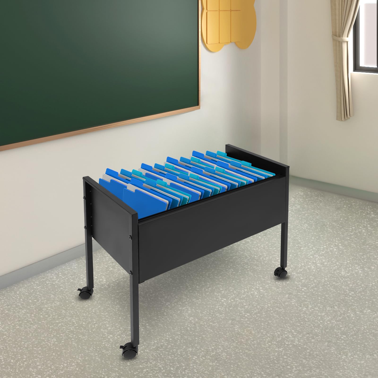 Hängemappenwagen Rollbarer Aktenschrank Hängemappenbox Hängeregister Mappen Rollwagen für Dokument Aufbewahrung 70x37x60cm (Schwarz)