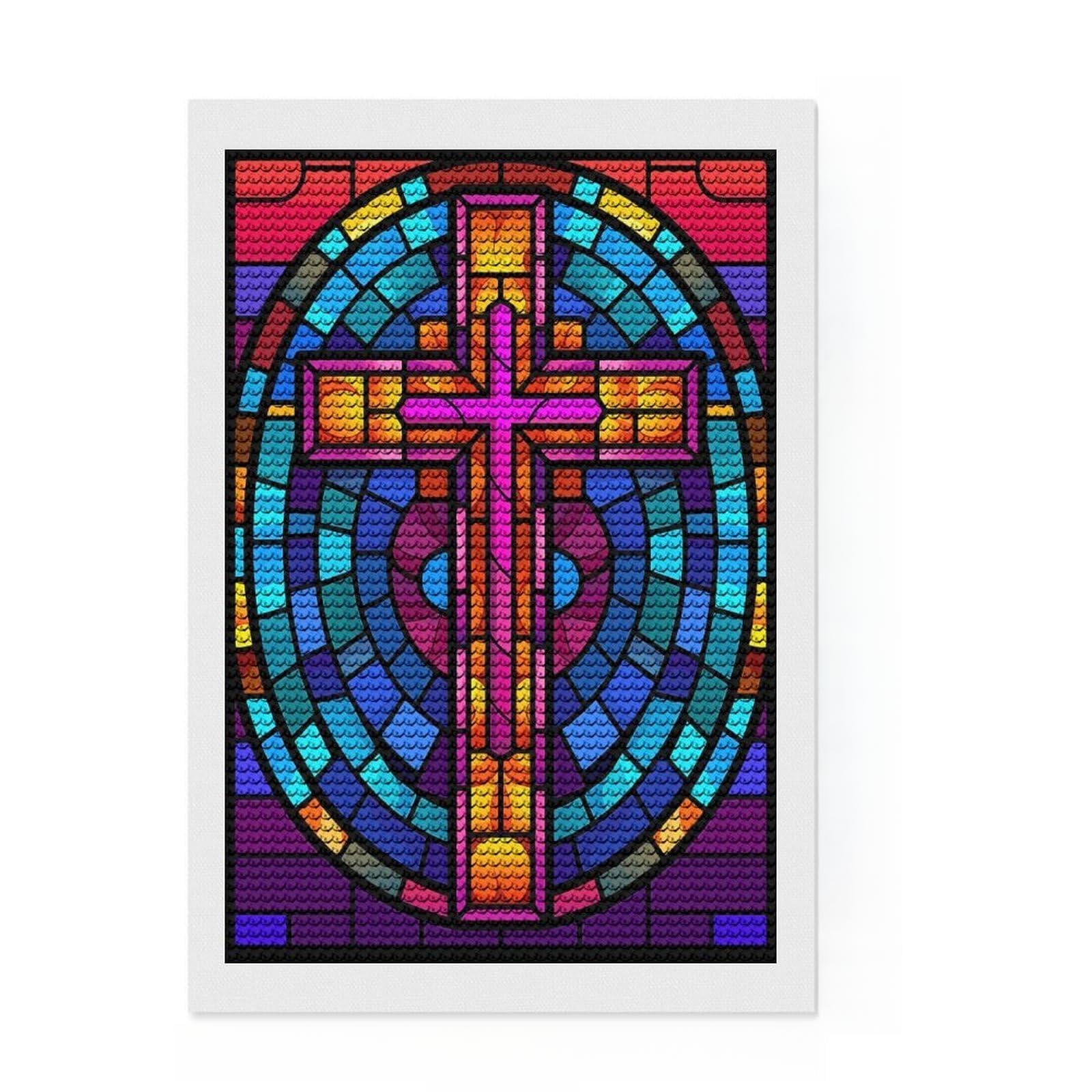 Junmoney Jesus Christ Cross Glass Full Drill Diamond Painting Kit 8"x12", Boho Decor, Aesthetic Room Decor, Bedroom Decor, Fun Craft Activity