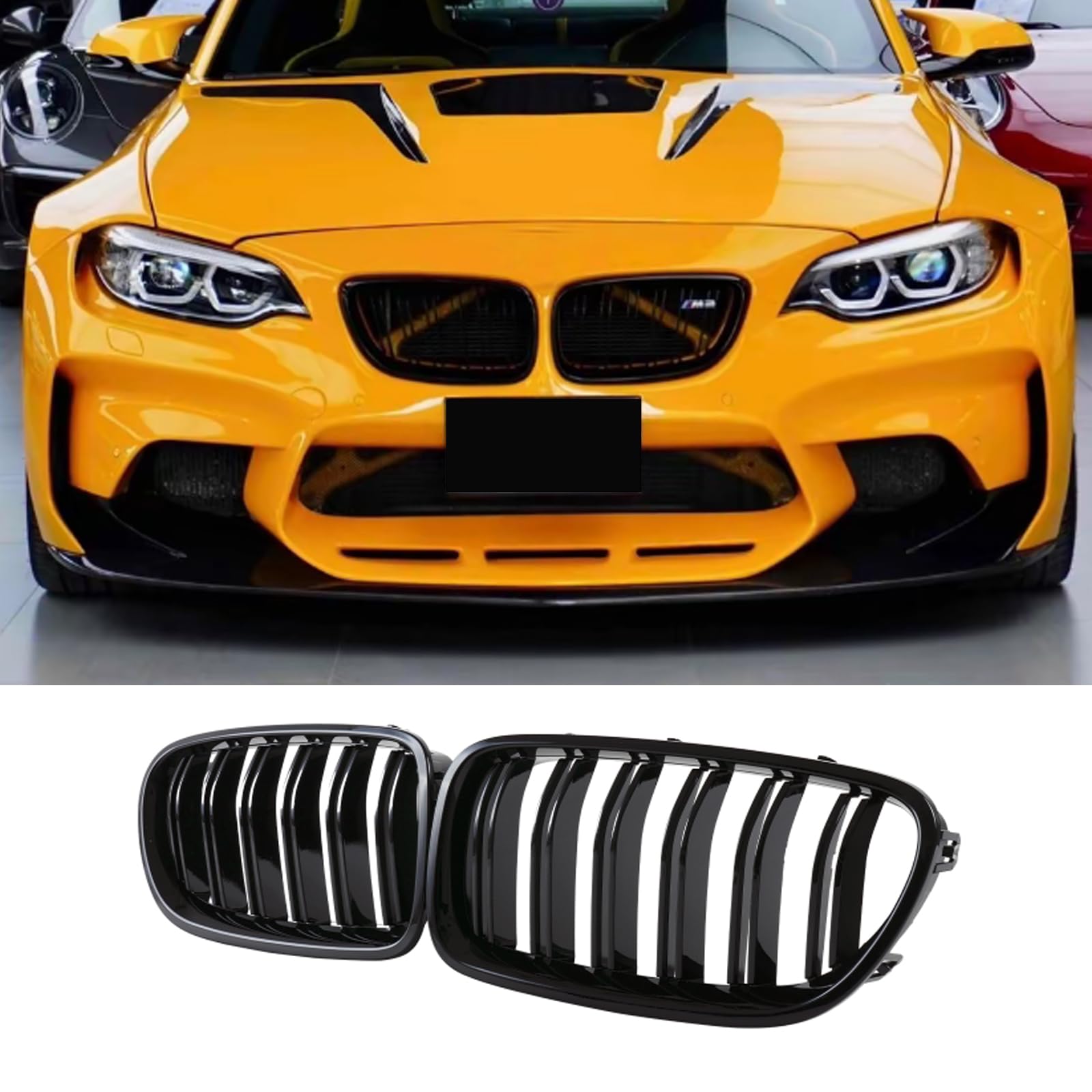 F22 Calandre Noire pour BMW Série 2 F22 Coupé et F23 Cabriolet et M2 F87, Grille Double Sport en Noir Brillant, 2014-2018 (For 2er F22 2014-2018)