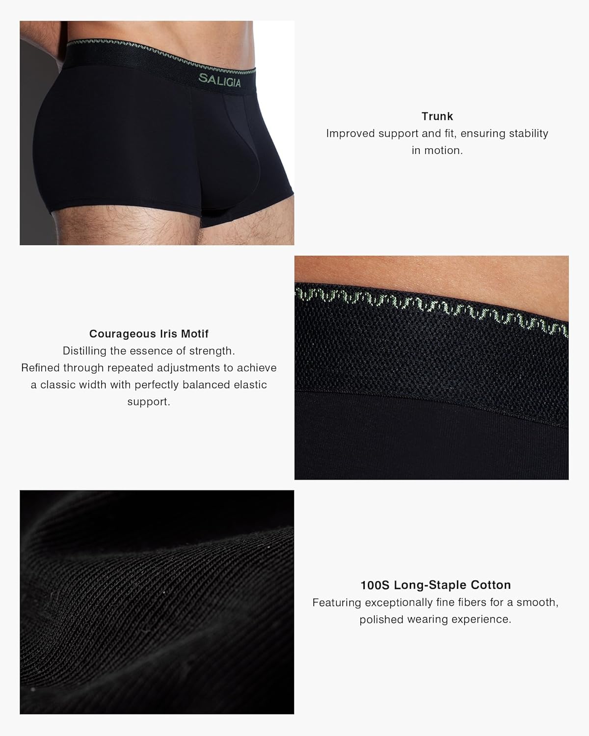 SALIGIA Men’s Trunks Underwear Sexy, 100s Smooth Long-Staple Cotton Boxer Briefs with No-Fly Pouch 3-Pack - Image 4