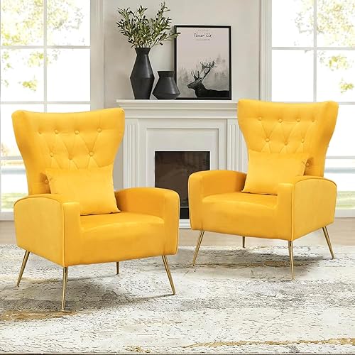 Miniatura 89 de Silla moderna de terciopelo para sala de estar, dormitorio, silla con respaldo alado con brazo y patas doradas, silla auxiliar de recepción de