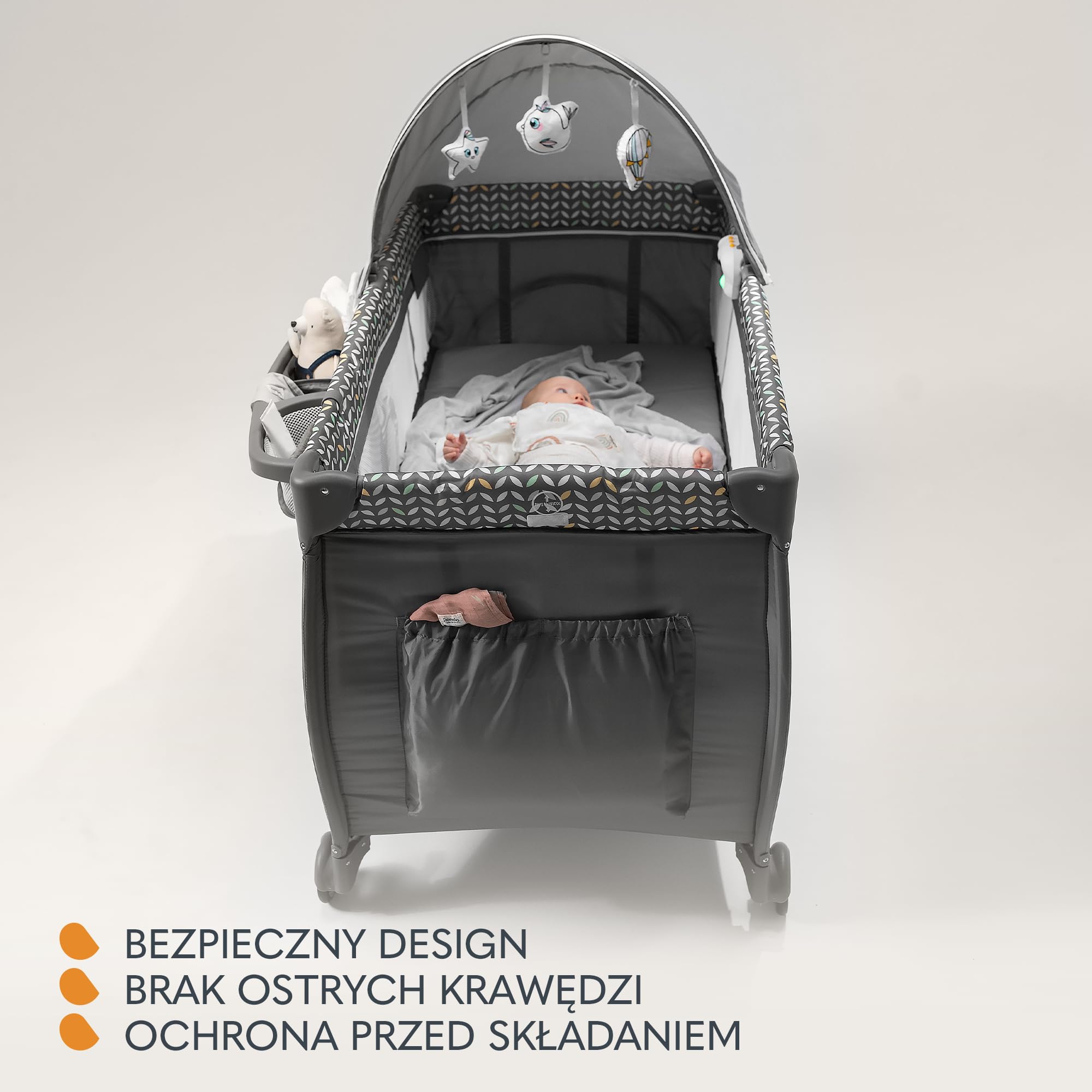 LIONELO Sven Plus 2 w 1, Łóżeczko Turystyczne, Przewijak, Moskitiera, Funkcja Bujania, Baldachim z Moskitierą, Zabezpieczenie przed Złożeniem, Wejście Boczne