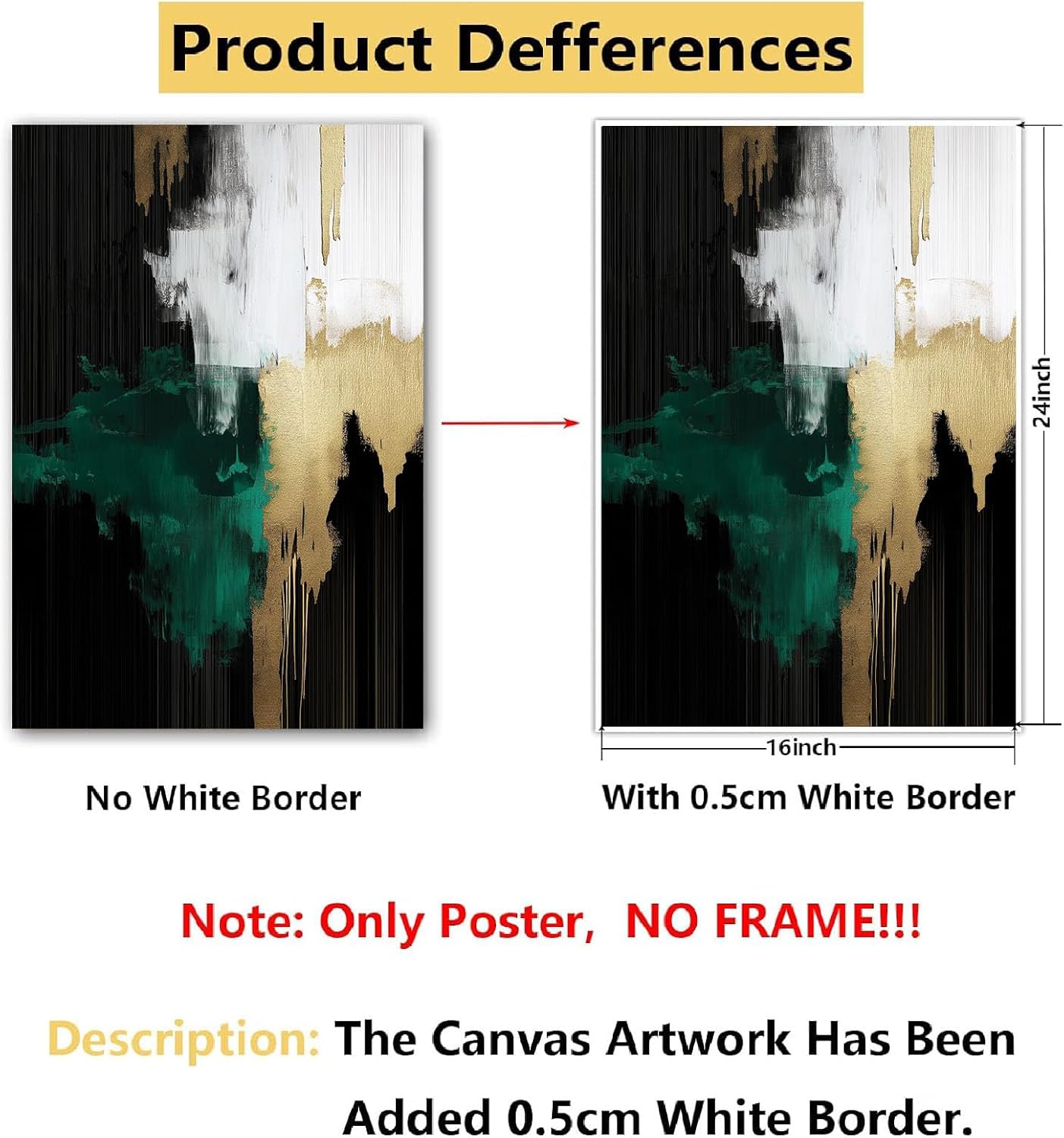 Green and Gold Abstract Wall Art Dark Green and Black Painting Gold Foil Artwork Modern Abstract Art Prints Emerald Painting Black Grey Pictures for Living Room Bedroom 16x24inch No Frame - Image 5