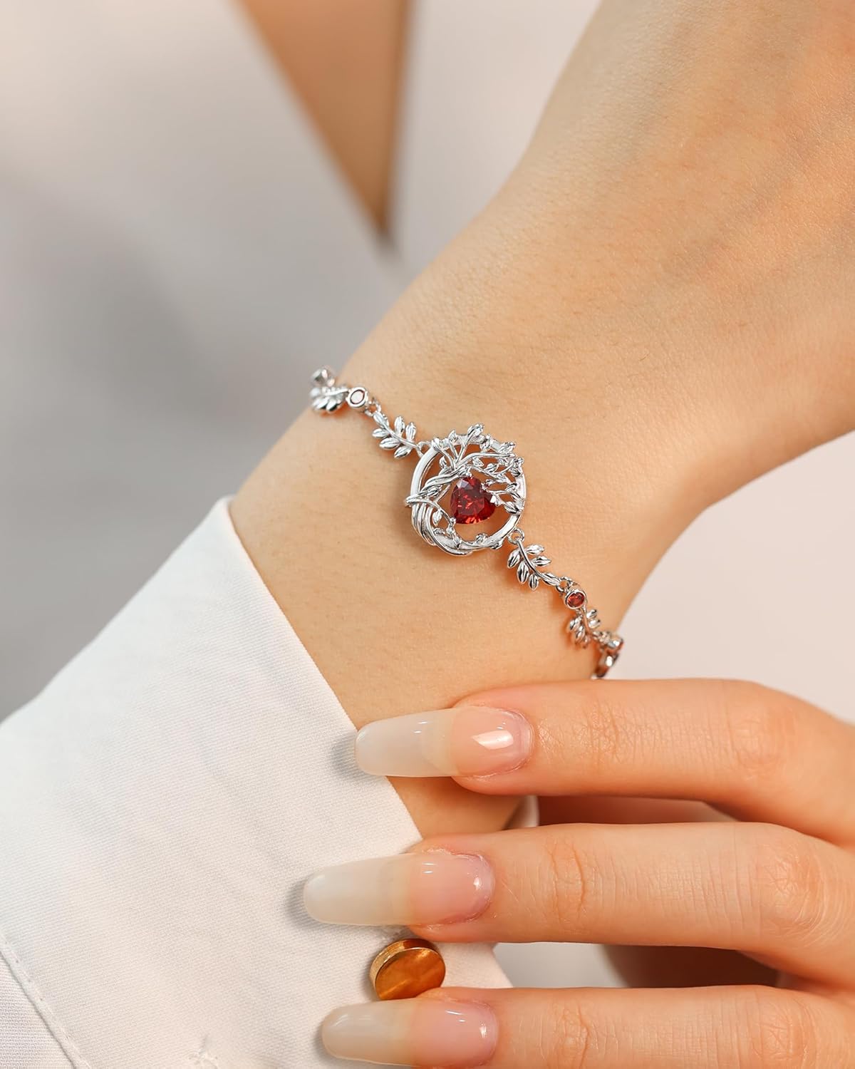 FANCIME Valentines Day Gift Tree of life Birthstone Bracelet for Women Sterling Silver Tree Jewelry Birthstone Charm Bracelet Gemstone Anniversary Birthday Gifts for Wife Mom Her - Image 6
