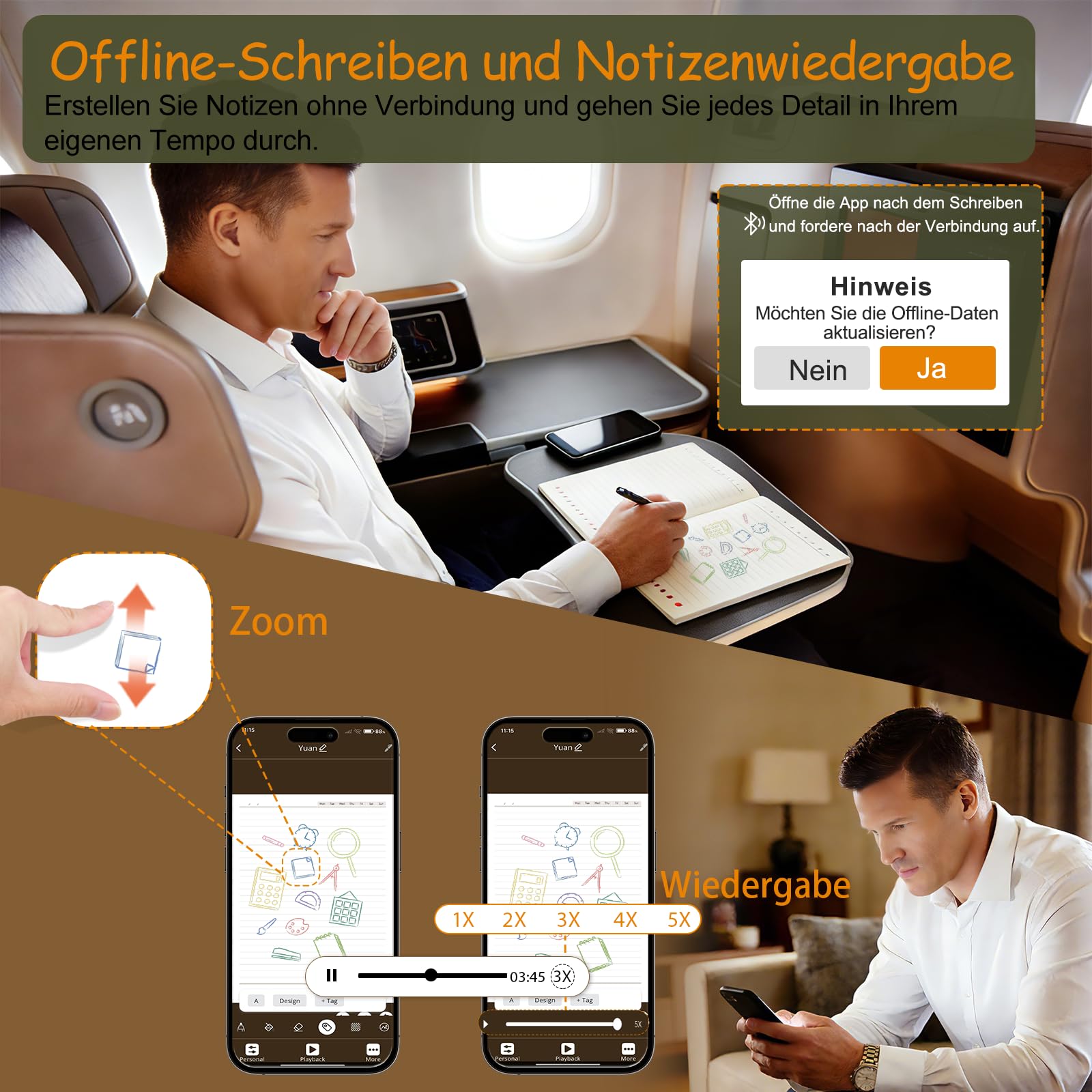 Yuan Digitales Notizbuch Smart Pen Writing Set mit A4-Notizbüchern(3 Stück) | Digitalisiert handschriftliche Notizen in Echtzeit für Meetings, Unterricht & Kreatives. Kompatibel mit iOS und Android