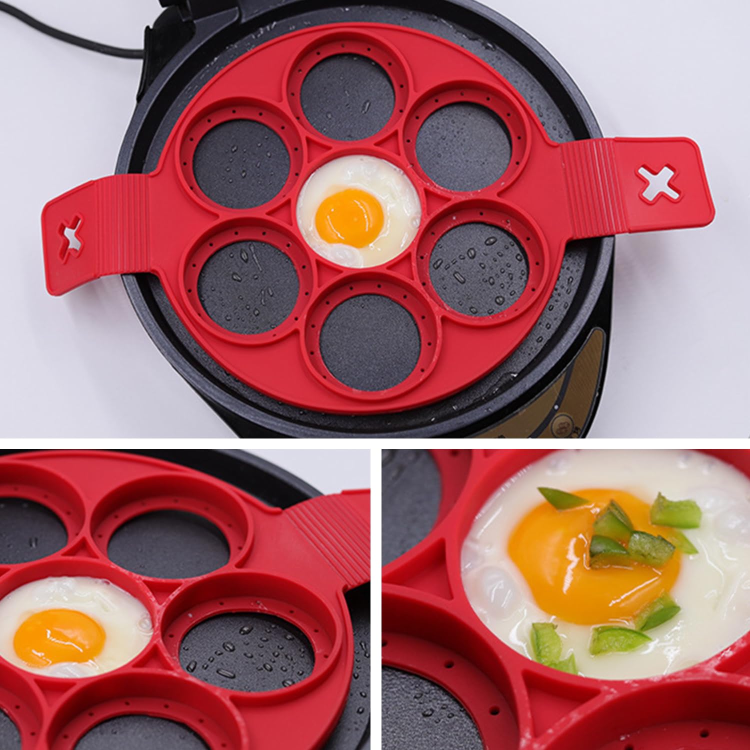 Molde para Tortilla de Silicona con 7 Agujeros, Separador Eiwit, Molde Redondo Pannenkoek