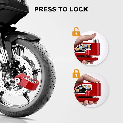 Miniatura 2 de AGPTEK Candado de freno de motocicleta de 110 dB con cable recordatorio de 1.5 m, candado antirrobo impermeable con pasador de bloqueo y bolsa de