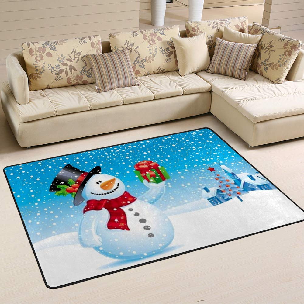 Tapis de Noël Bonhomme de Neige grand format 200x150cm pour salon