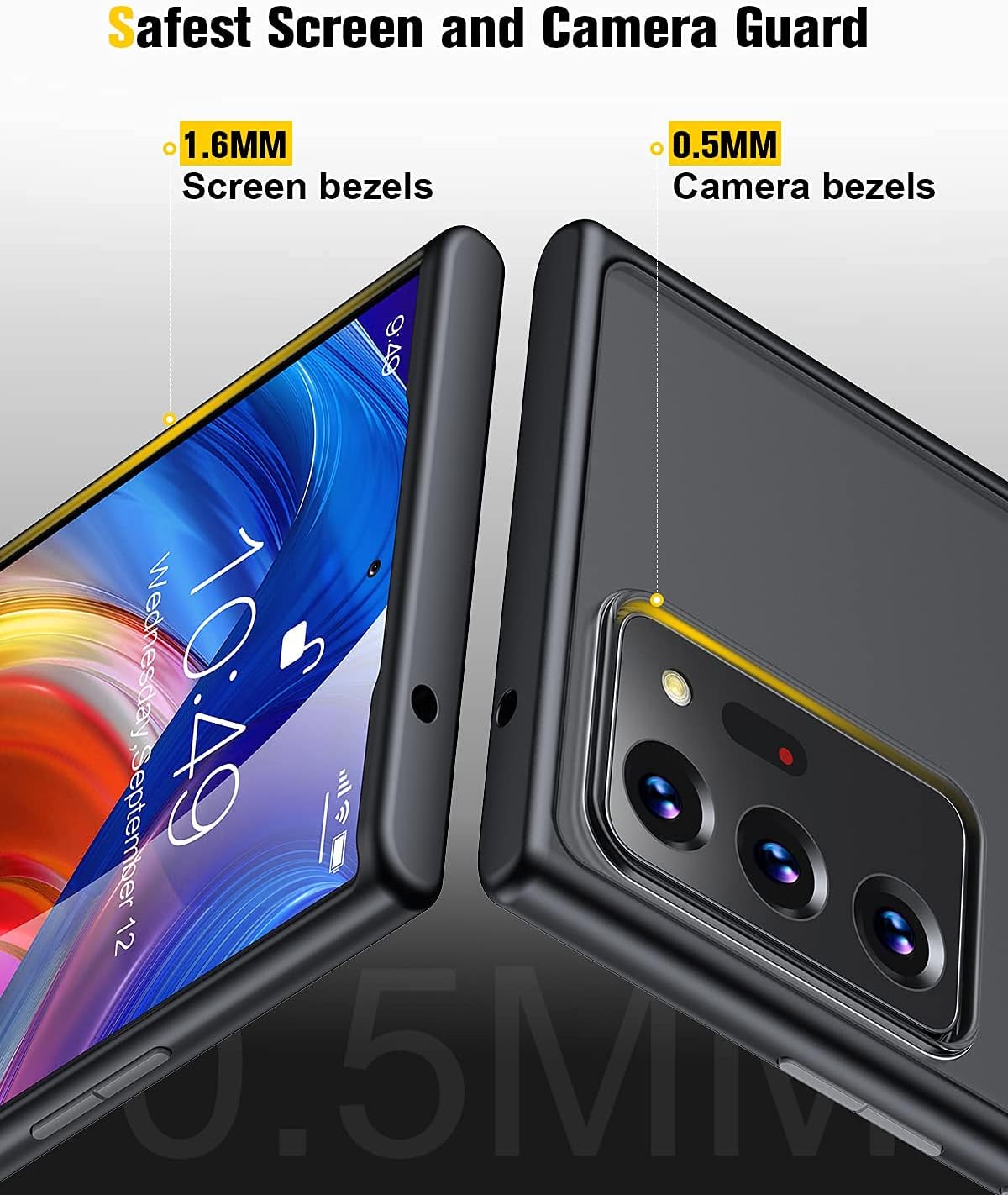 Humixx Shockproof Galaxy Note 20 Ultra Case, [Impact Resistance Increased by 240%] Defender Series Translucent Matte Hard Back with Soft Black Edge Slim Case for Samsung Note 20 Ultra 5G, Black