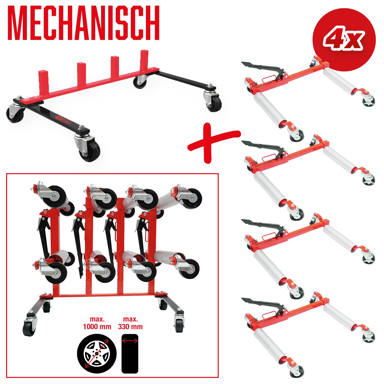 KS Tools 160.1225 Performance Aufbewahrungsgestell mit Vier mechanischen Rangierhilfen, 5-TLG