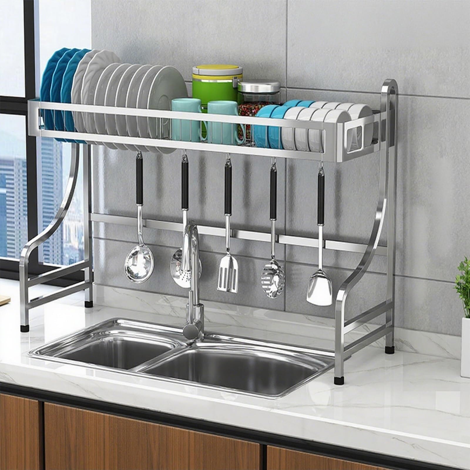 BLEKWETAAT Over Sink Dish Drainer Drying Rack 1/2 Tier Stainless dish rack
