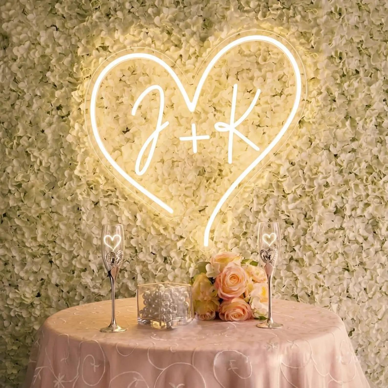 Letrero de neón con forma de corazón personalizado para boda, aniversario, día de San Valentín, iniciales con letrero de neón de corazón, letrero de neón LED para boda, día de San Valentín, regalos de