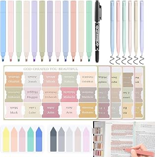Kit de diario bíblico, suministros de estudio bíblico, incluye 12 resaltadores de la Biblia y 6 bolígrafos de la Biblia sin sangrado, 75 pestañas laminadas de la Biblia y notas adhesivas de la Biblia,