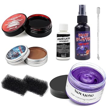 SOVONCARE Purple Temporary Hair Color Wax + 7Pcs Halloween Fake Blood SFX Makeup Kit