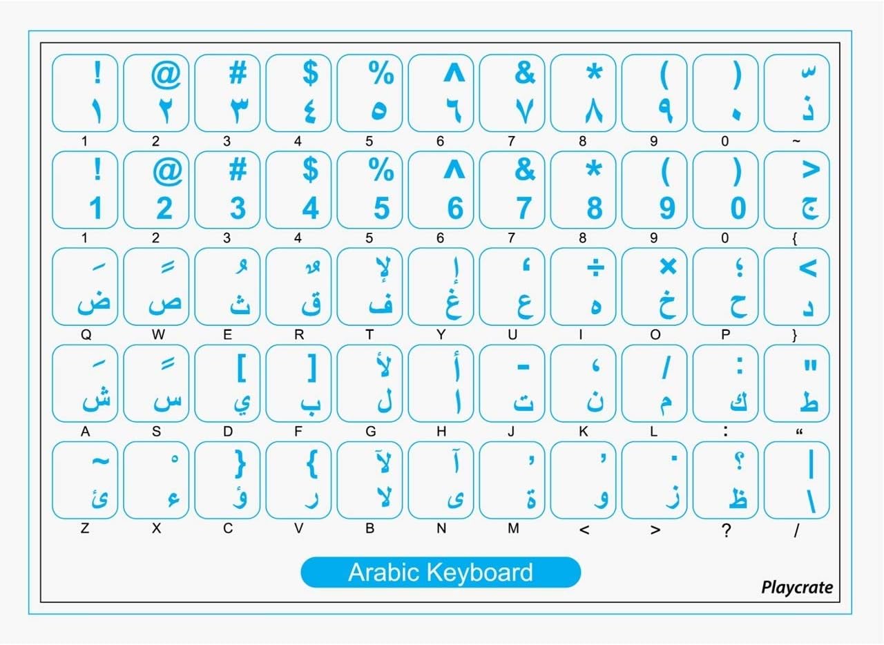 Arabic Transparent Keyboard Stickers - 2 PACK for PC, Laptop, Computer Keyboards Choose Colour (Blue)
