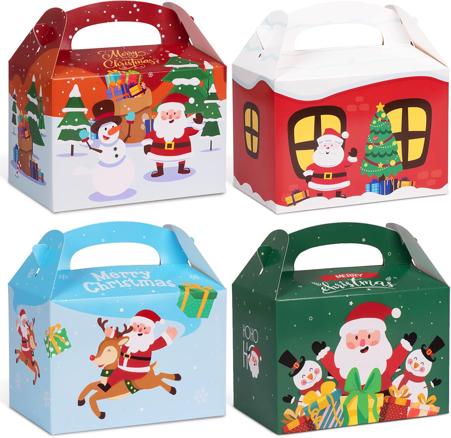 DECORLIFE 24PCS Christmas Treat Boxes, Gable Christmas Gift Boxes, for Treats, Cookies, Xmas Party Favors, Candies, 3.5 x 6 x 6 Inch 3D Cute Cardboard Bakery Take Out Container