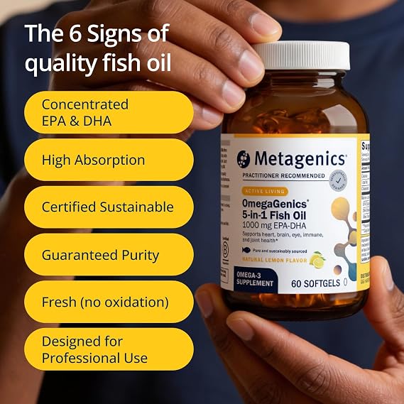 Metagenics OmegaGenics Omega-3 Fish Oil 1000mg EPA DHA -High Potency Omega 3 Supplement for Heart, Brain & Joint Health-Sustainably Sourced- 120 Softgels