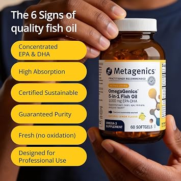 Metagenics OmegaGenics Omega-3 Fish Oil 1000mg EPA DHA -High Potency Omega 3 Supplement for Heart, Brain & Joint Health-Sustainably Sourced- 120 Softgels