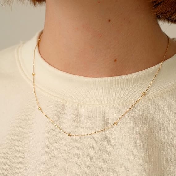 14k Real Gold Beads Station Necklace 