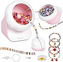 Myartype Clay Bead Spinner and Seed Bead Spinner, 2-in-1 Electric Bead Spinner for Jewelry Making, Bracelet Spinner and Necklace Making Machine with Bead Needles and Thread (Pink)