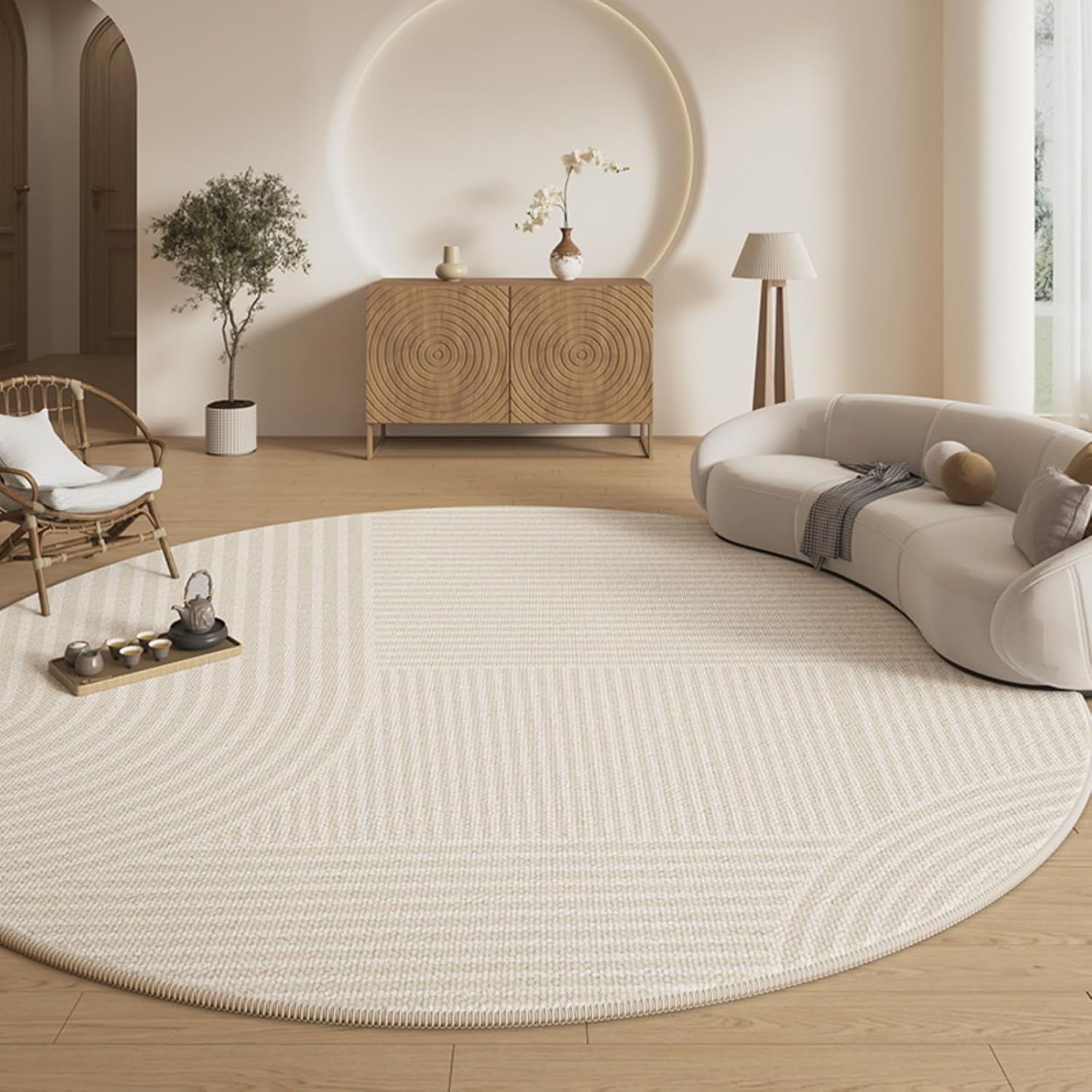 Cream Style Carpets for Living Room Fluffy Soft Bedside Floor Mat Thick Plush Bedroom Decor Round Carpet Cloakroom Anti-Slip Rug(120x120CM/C)