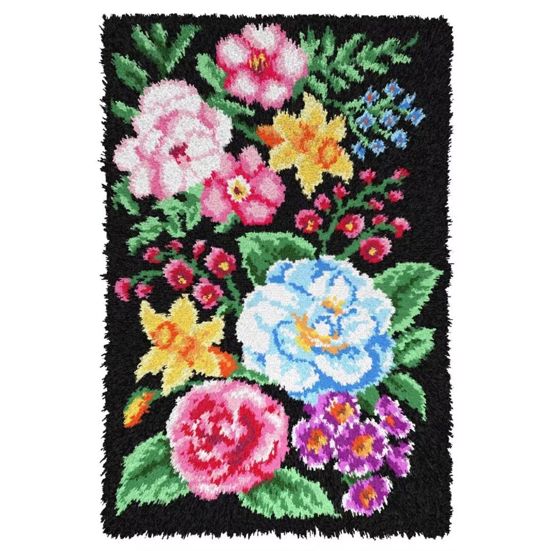 ROCKY&CHAO Latch Hook Kits for Adults Flower 20x15Inch, DIY Latch Hook Flower Rug Kit 50x38cm, Home Carpet Rug Making Kit