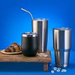 Neuf CHILLOUT LIFE Gobelet en acier inoxydable paquet de 2 12 oz - Coupes à vin à double paroi avec des lids et des pailles pour café, vin, cocktails, noir (paquet de 2 Coupes)